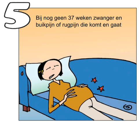 Illustratie: bel bij buikpijn of rugpijn die komt en gaat voor 37 weken